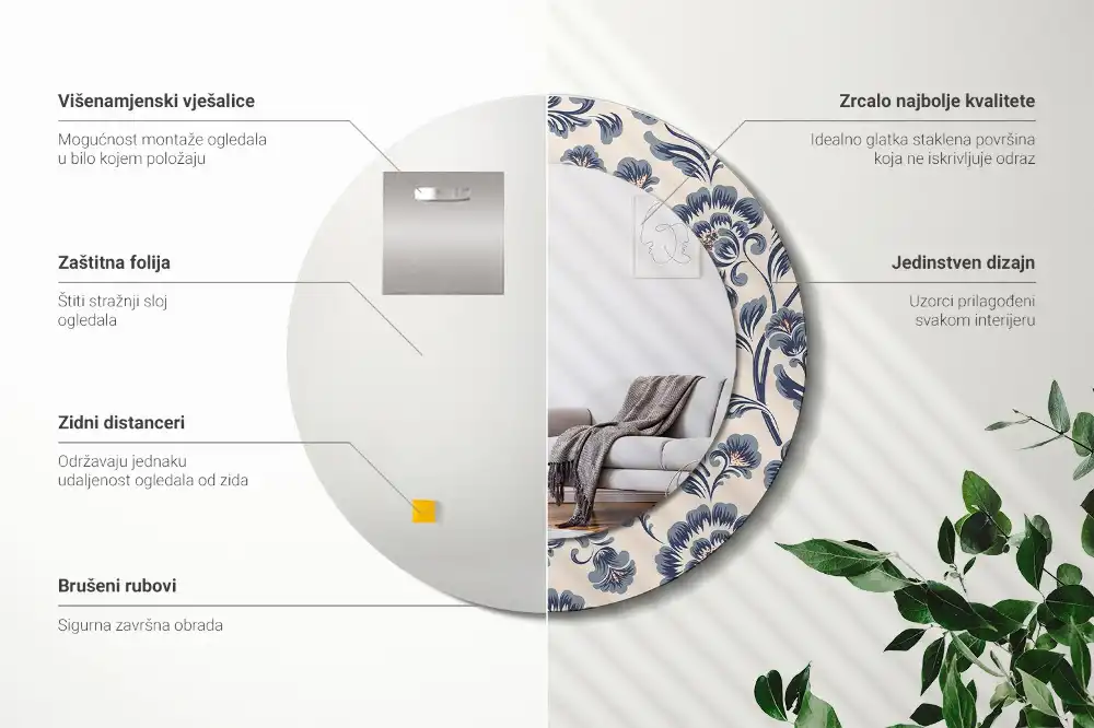 Espejo redondo estampado Patrón floral