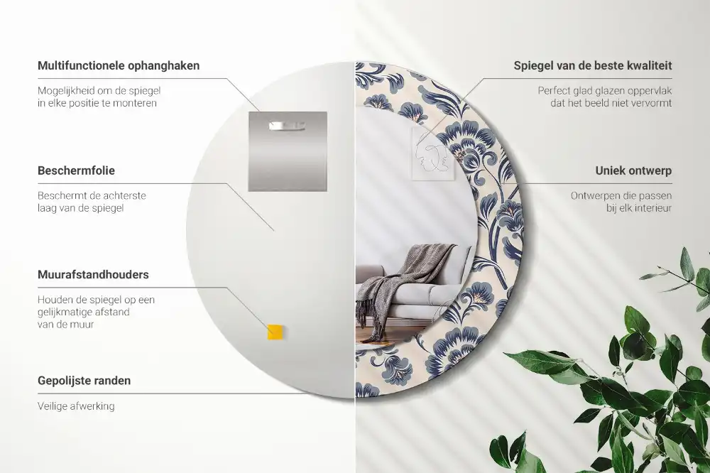 Espejo redondo estampado Patrón floral