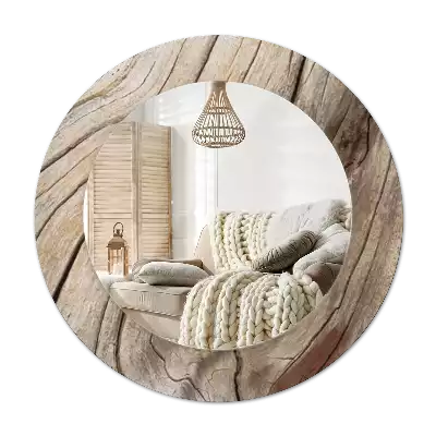 Espejo redondo con decoración Madera agrietada