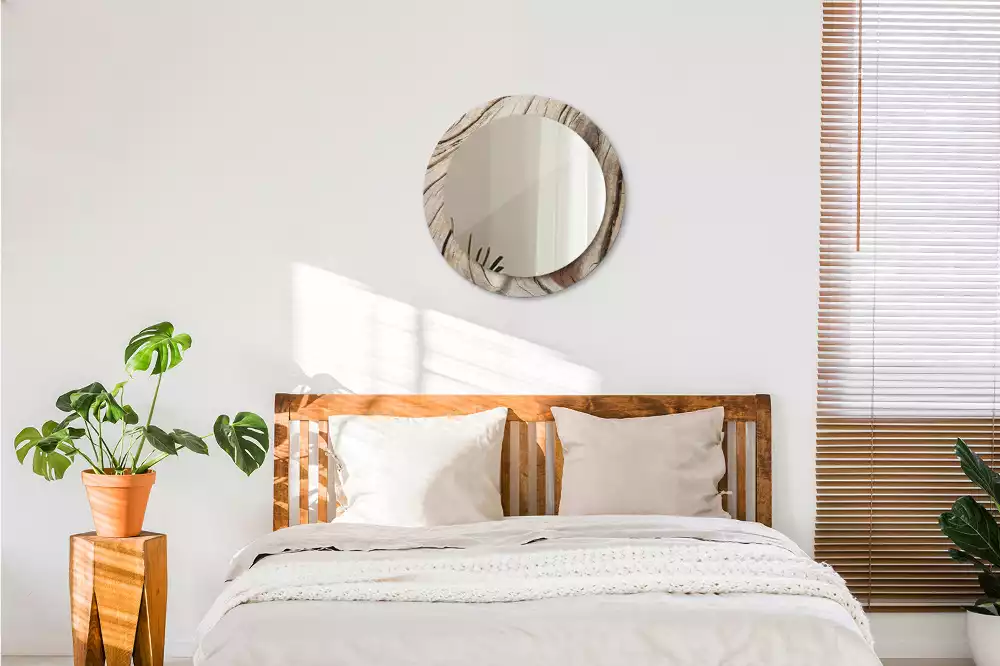 Espejo redondo con decoración Madera agrietada