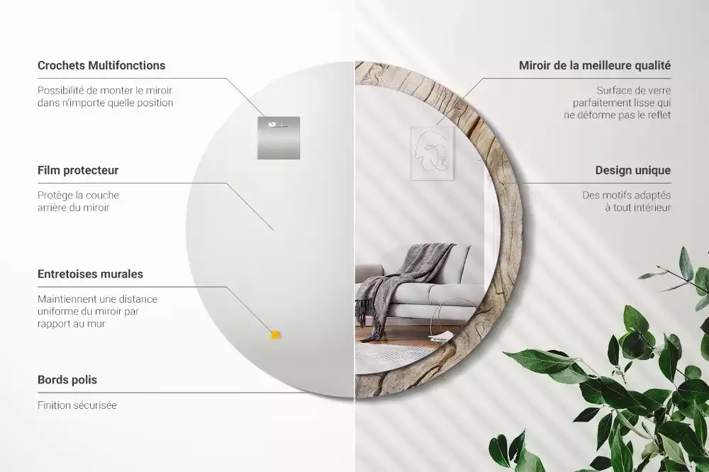 Espejo redondo con decoración Madera agrietada