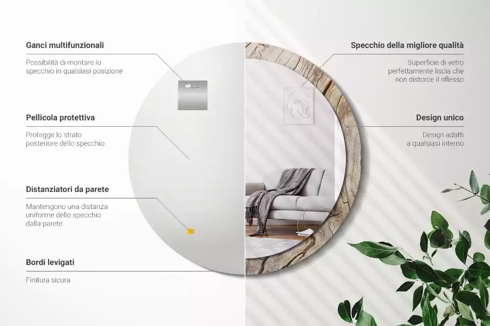 Espejo redondo con decoración Madera agrietada
