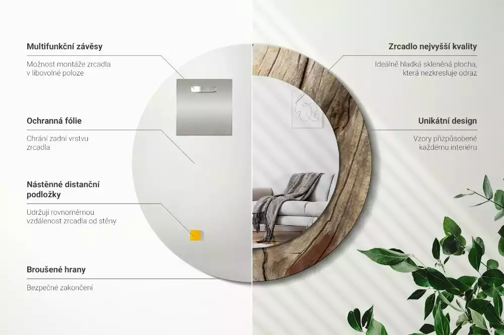 Espejo redondo con decoración Madera agrietada