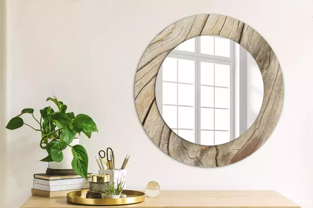 Espejo redondo con decoración Madera agrietada