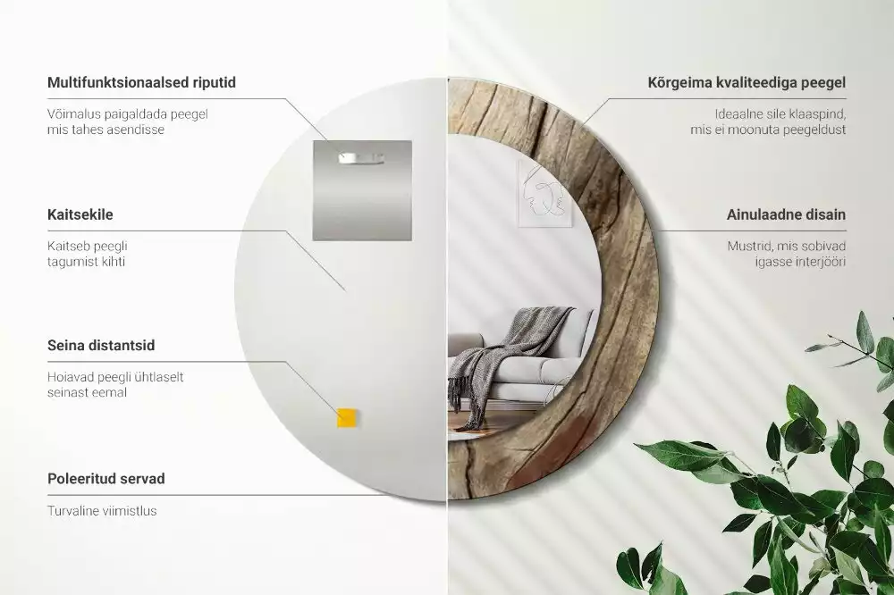 Espejo redondo con decoración Madera agrietada