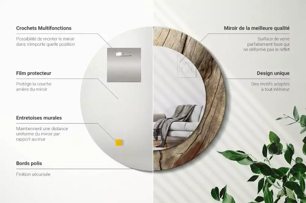 Espejo redondo con decoración Madera agrietada