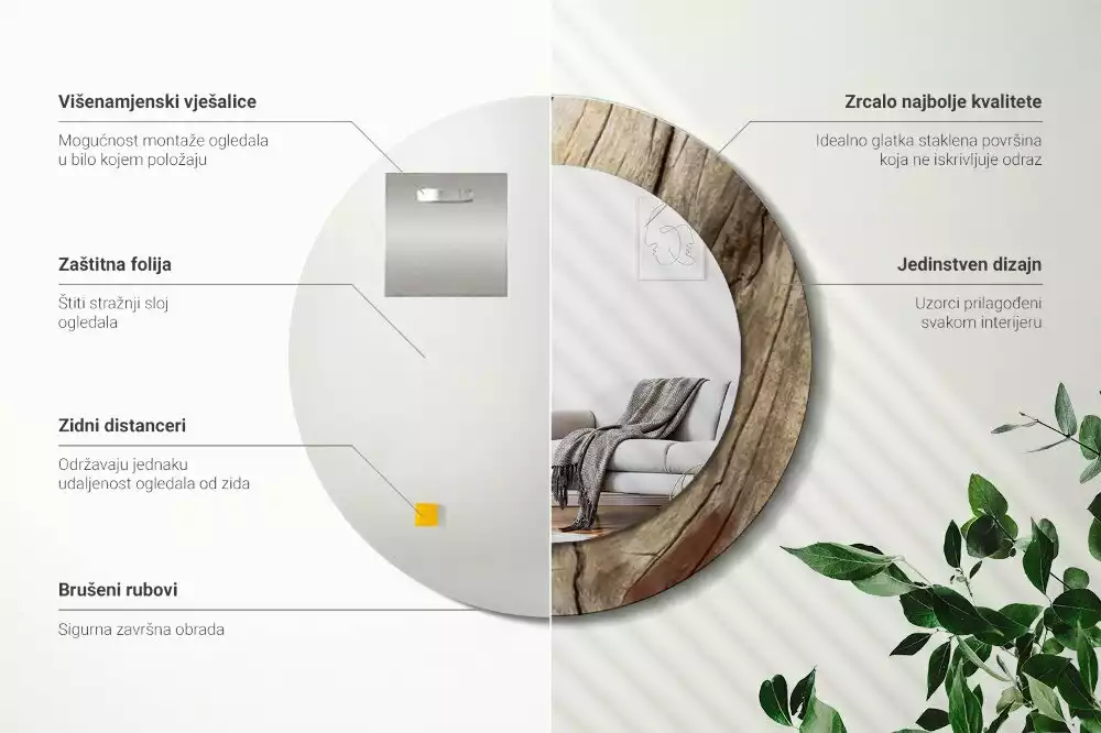 Espejo redondo con decoración Madera agrietada