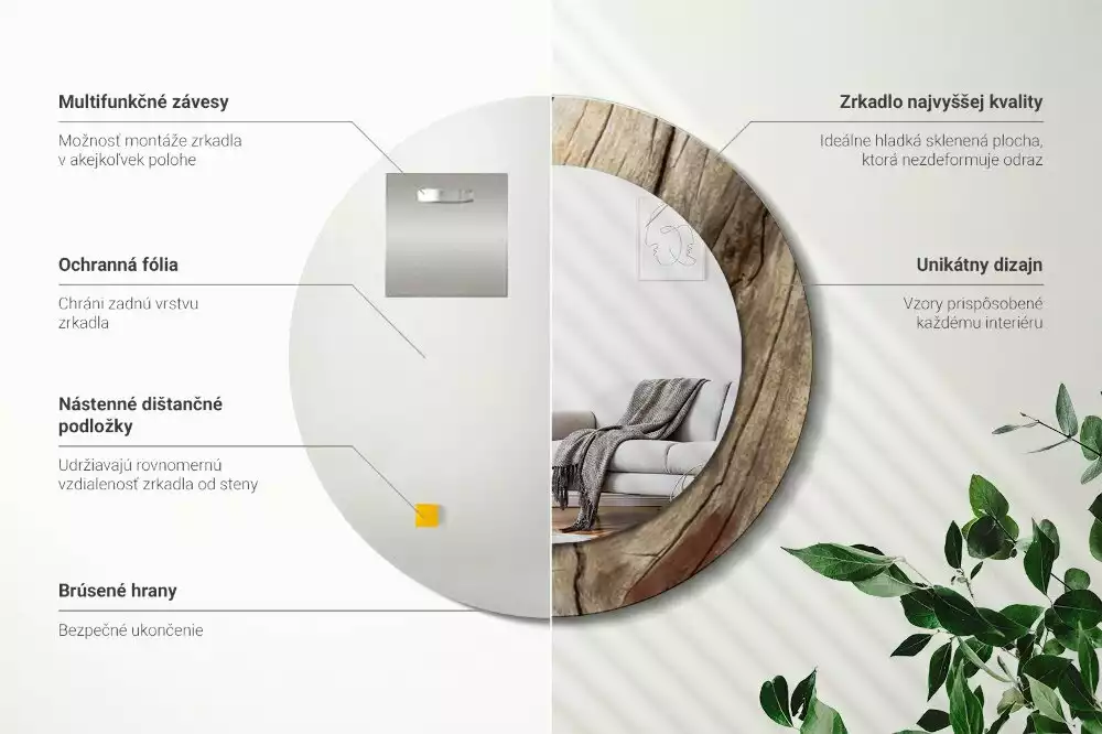 Espejo redondo con decoración Madera agrietada