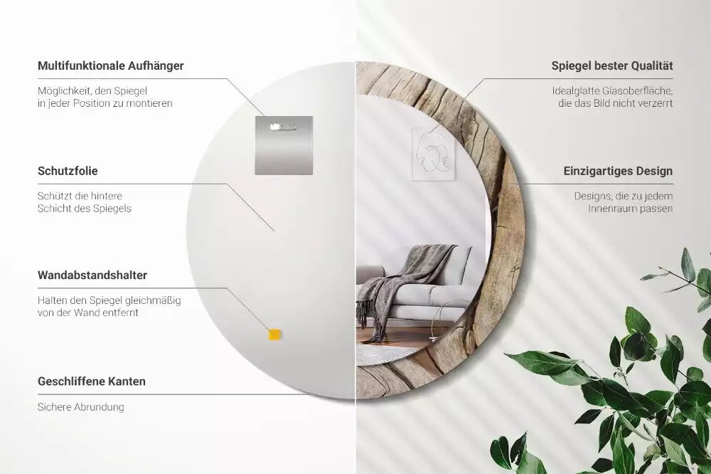 Espejo redondo con decoración Madera agrietada