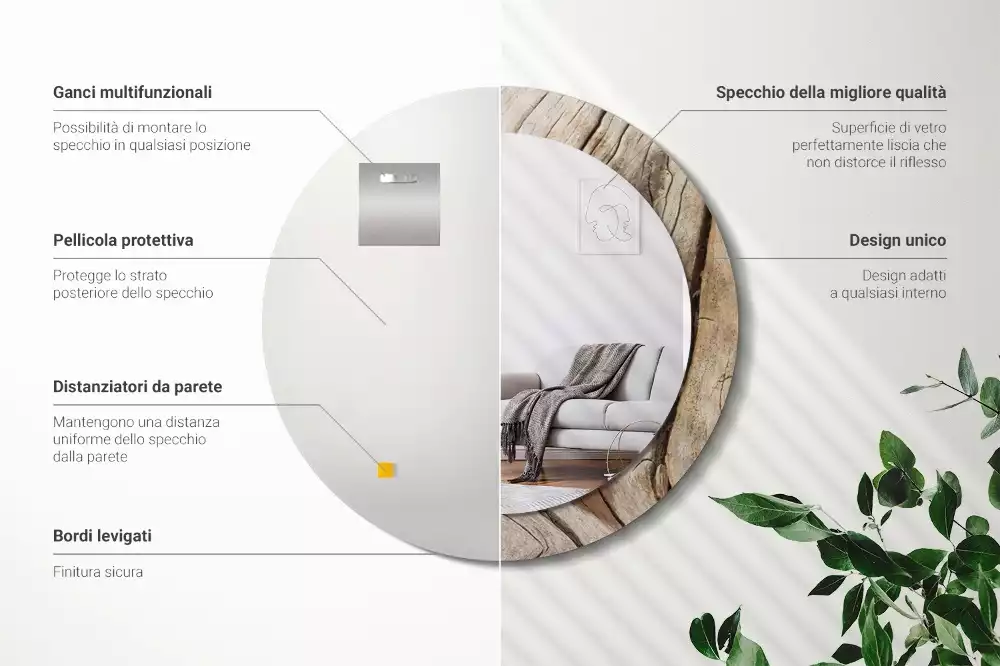 Espejo redondo con decoración Madera agrietada