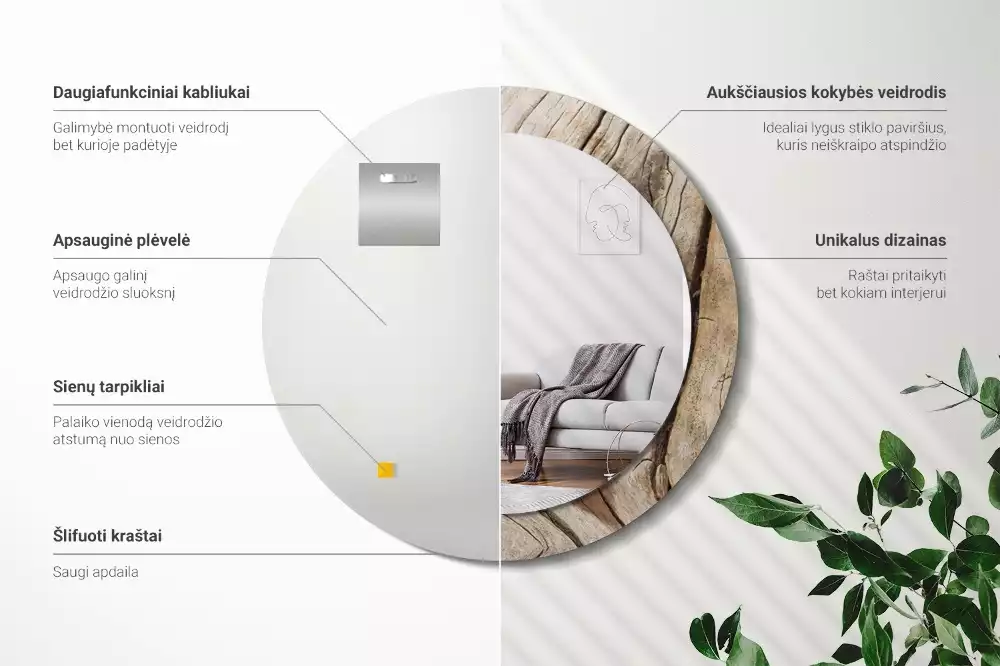 Espejo redondo con decoración Madera agrietada