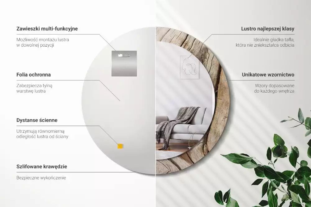 Espejo redondo con decoración Madera agrietada