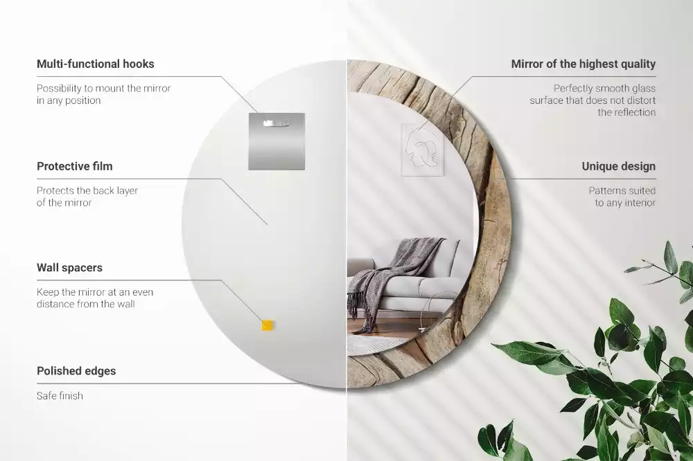 Espejo redondo con decoración Madera agrietada