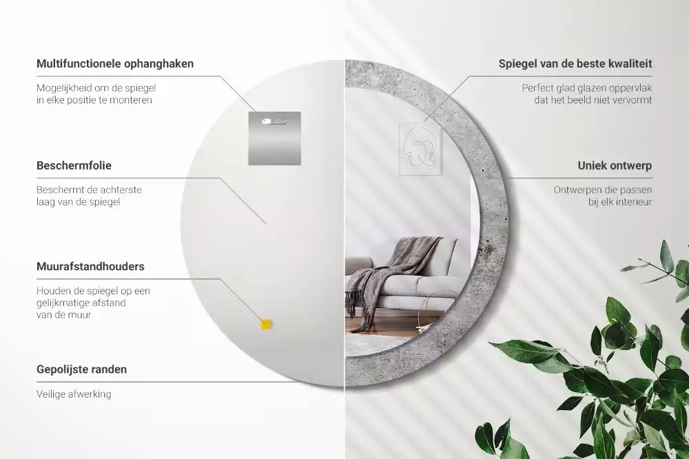 Espejo redondo impreso Hormigón gris