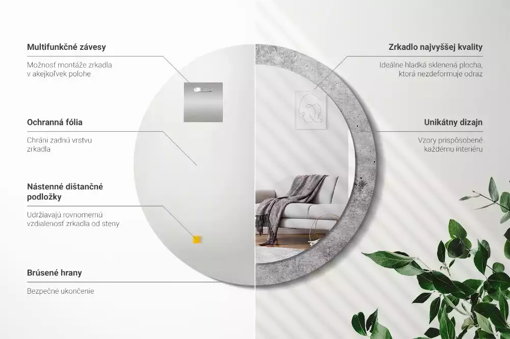 Espejo redondo impreso Hormigón gris