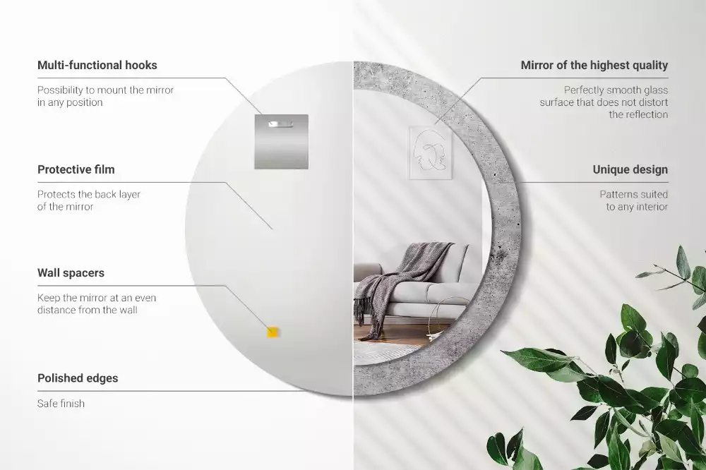 Espejo redondo impreso Hormigón gris