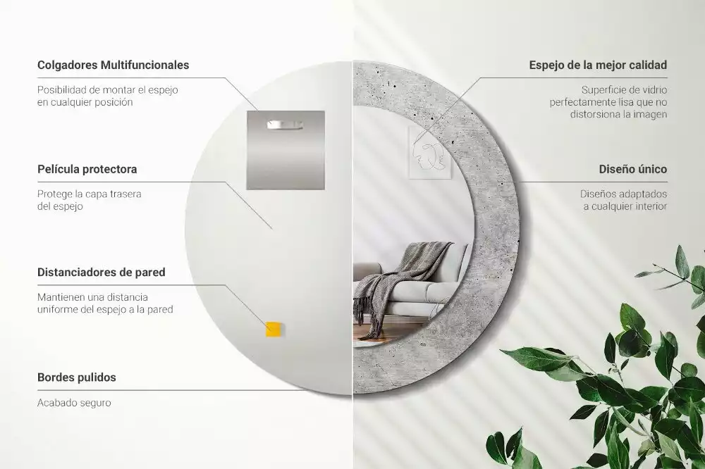 Espejo redondo impreso Hormigón gris