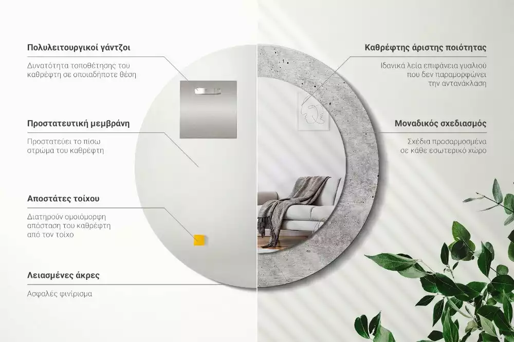 Espejo redondo impreso Hormigón gris