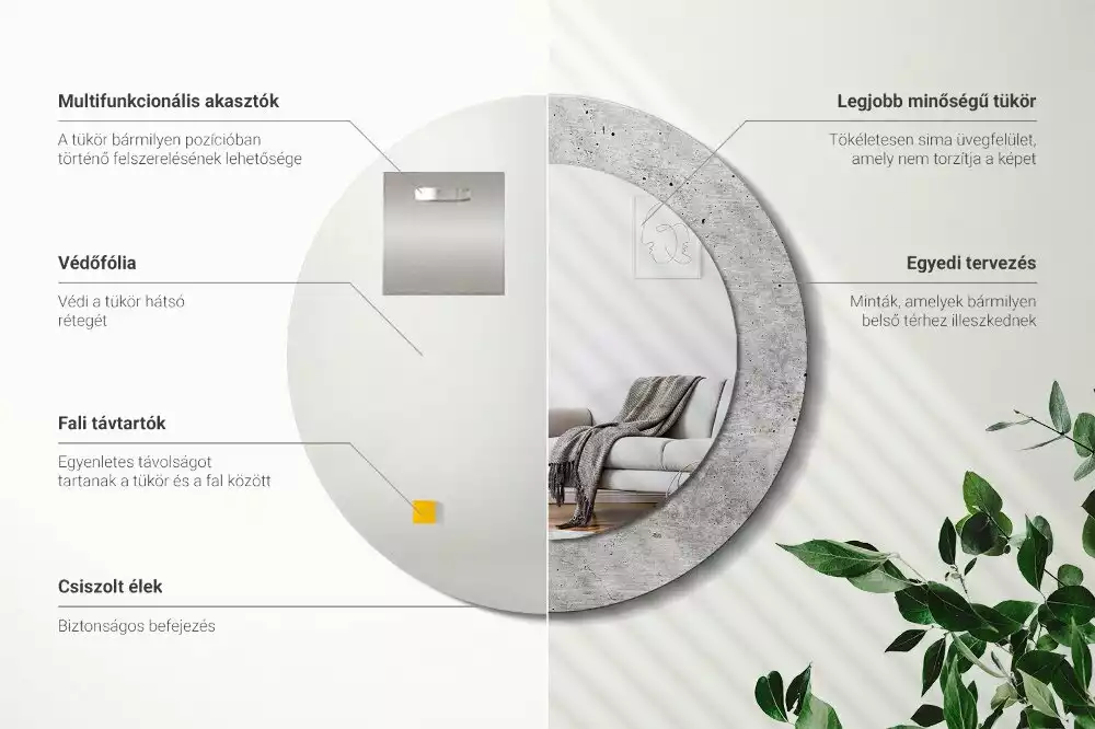 Espejo redondo impreso Hormigón gris