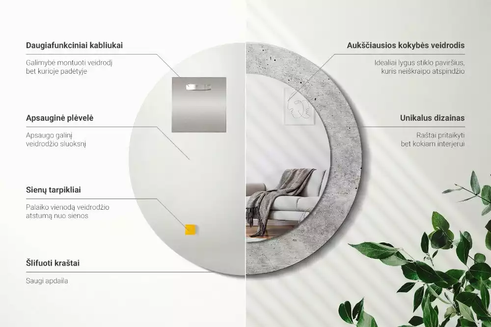 Espejo redondo impreso Hormigón gris