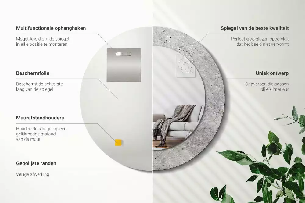 Espejo redondo impreso Hormigón gris