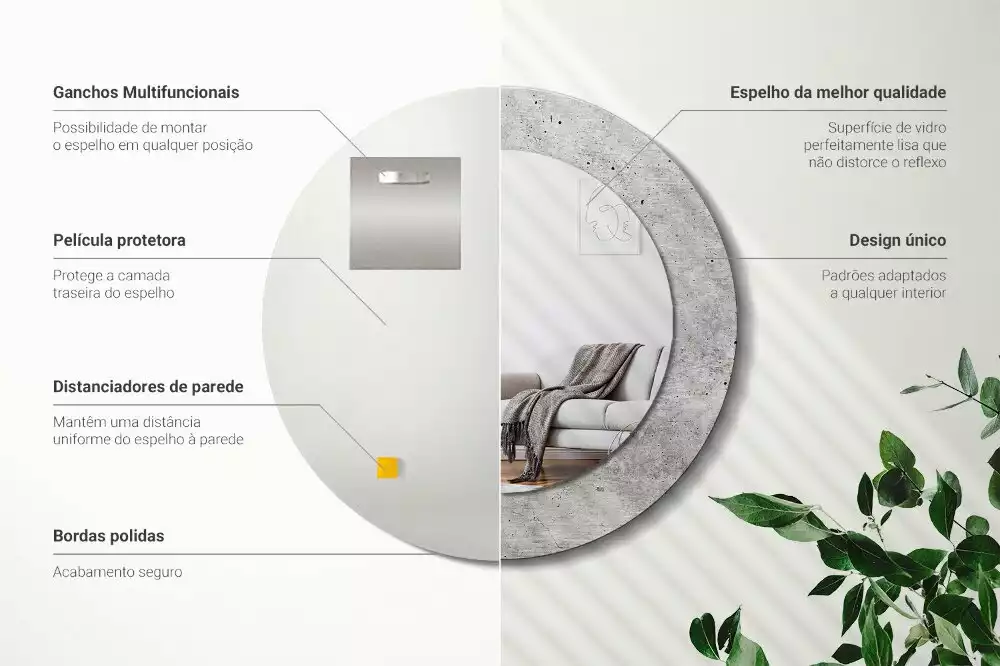 Espejo redondo impreso Hormigón gris