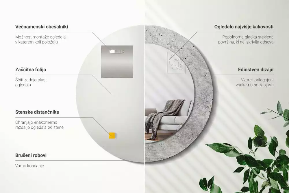 Espejo redondo impreso Hormigón gris