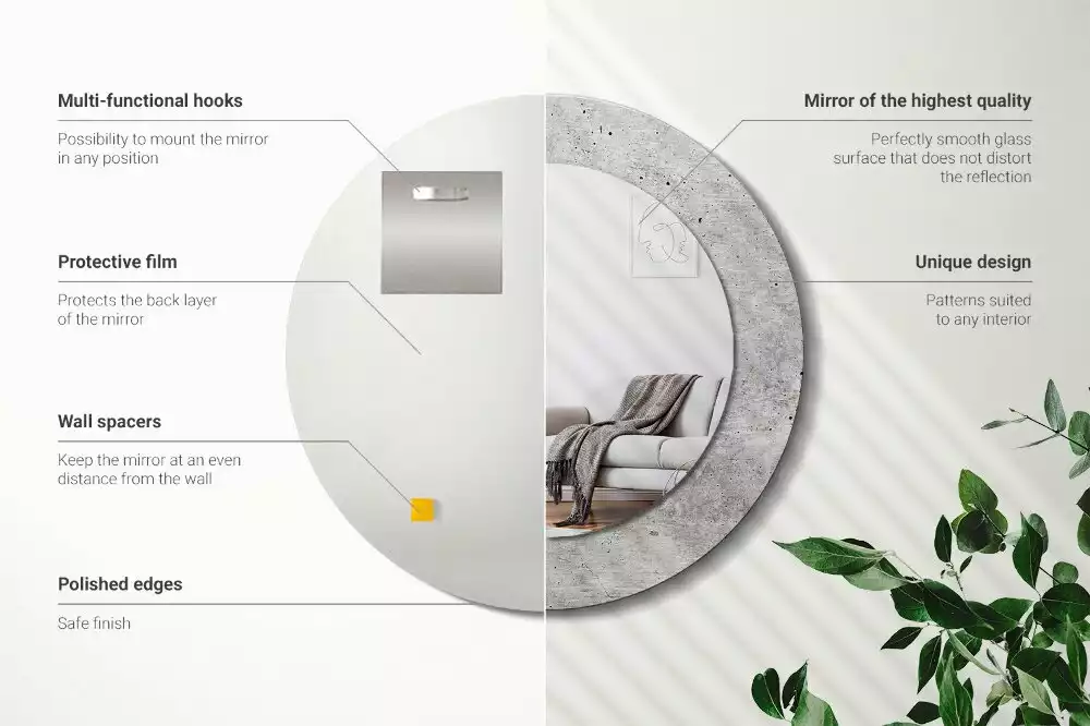 Espejo redondo impreso Hormigón gris