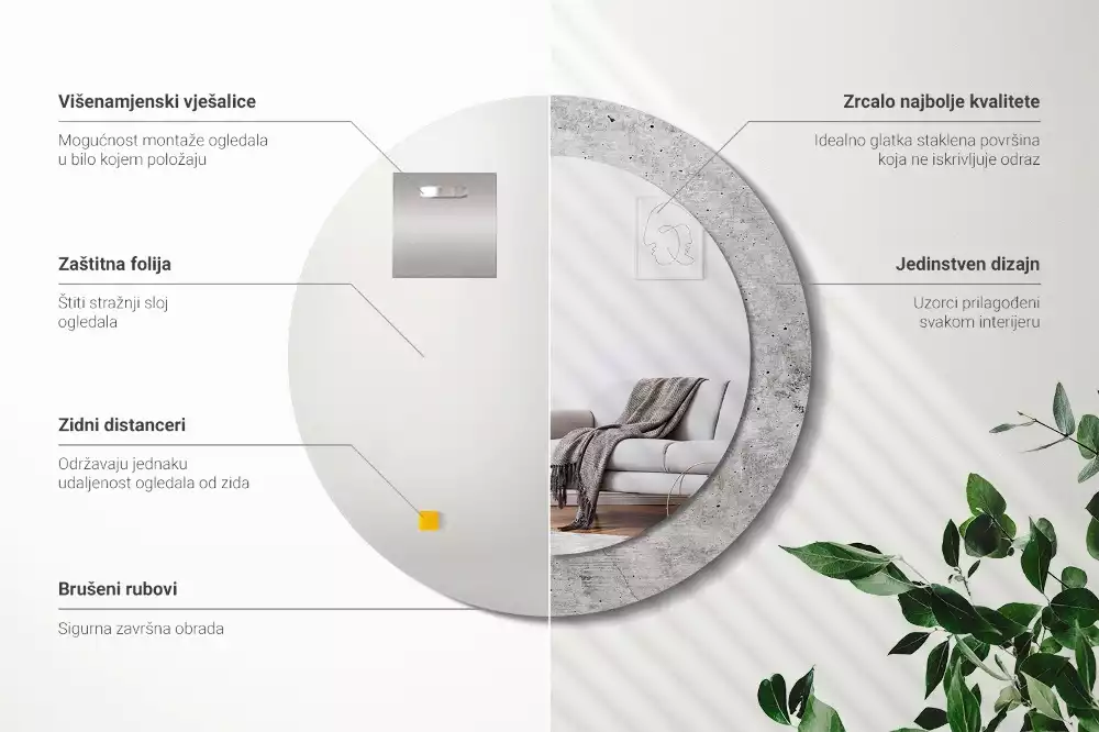 Espejo redondo impreso Hormigón gris