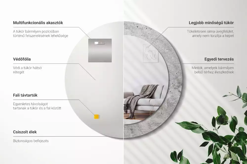 Espejo redondo impreso Hormigón gris