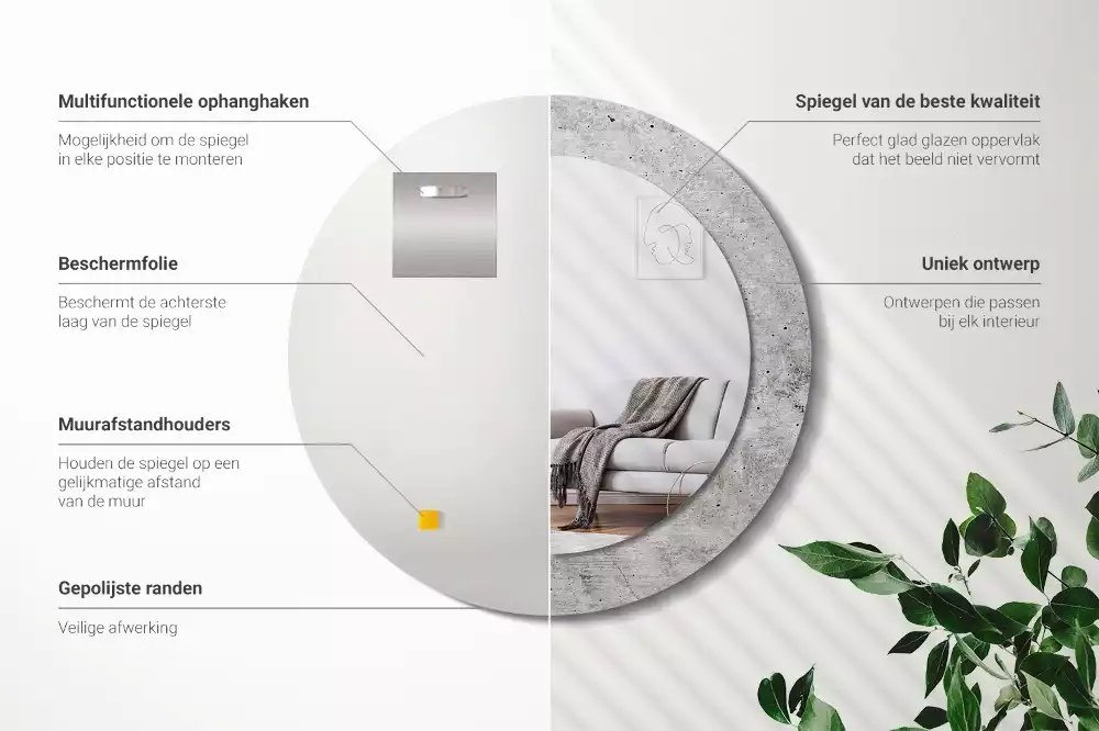 Espejo redondo impreso Hormigón gris