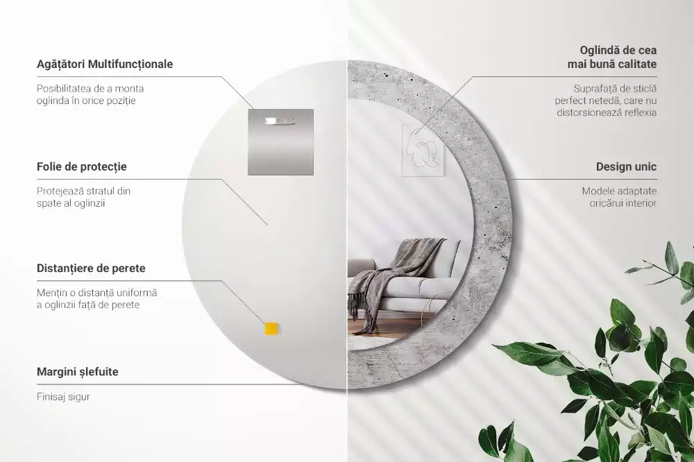 Espejo redondo impreso Hormigón gris