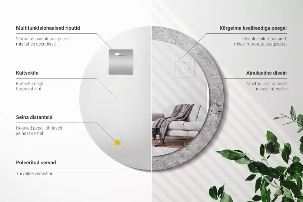 Espejo redondo impreso Hormigón gris