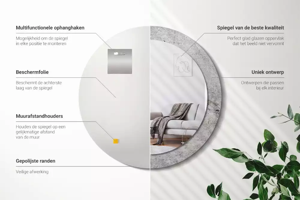 Espejo redondo impreso Hormigón gris