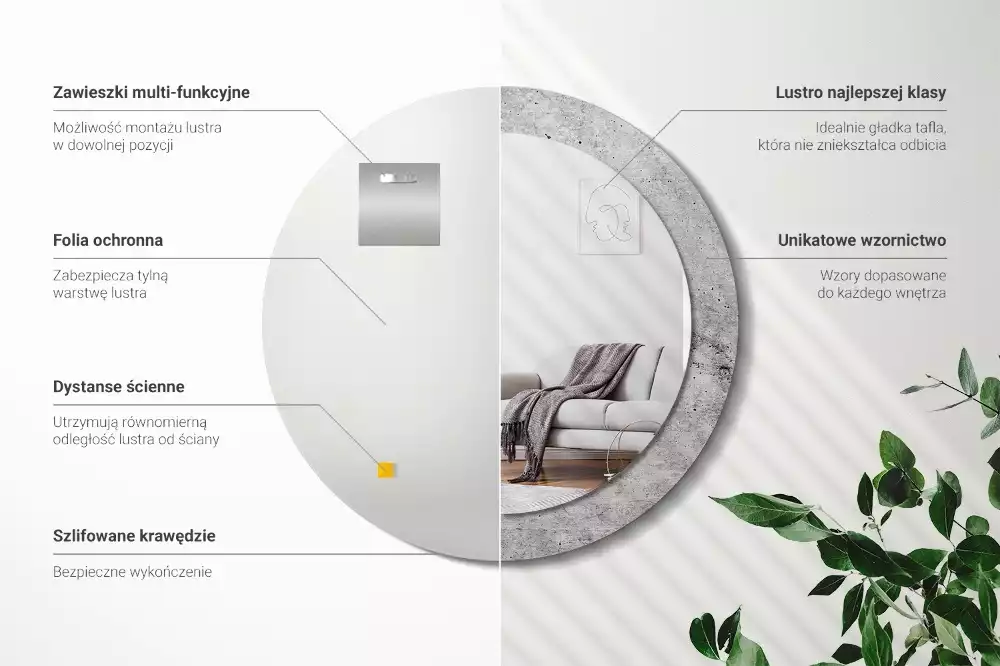 Espejo redondo impreso Hormigón gris