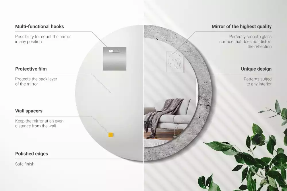 Espejo redondo impreso Hormigón gris