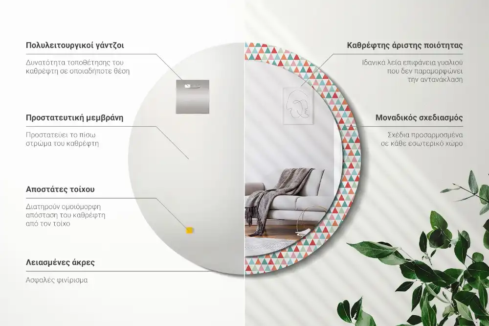 Espejo redondo con decoración Patrón geométrico