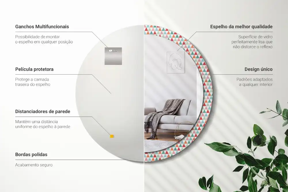 Espejo redondo con decoración Patrón geométrico