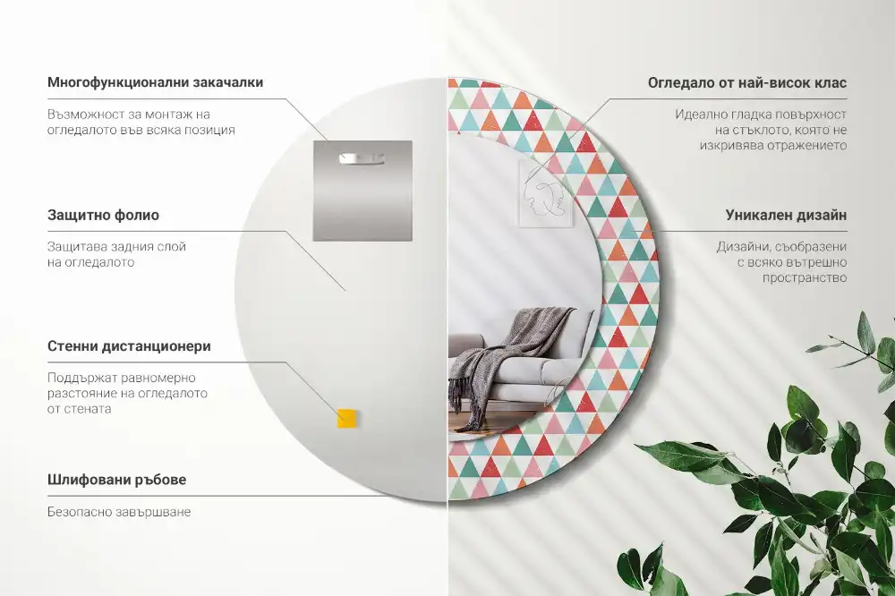 Espejo redondo con decoración Patrón geométrico