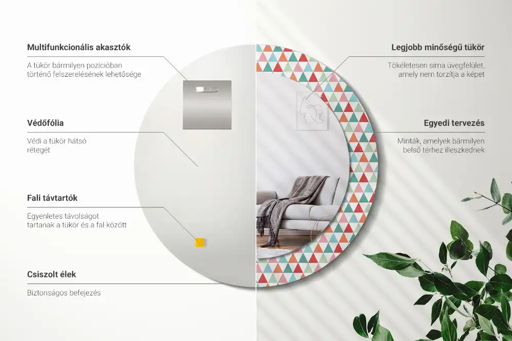 Espejo redondo con decoración Patrón geométrico