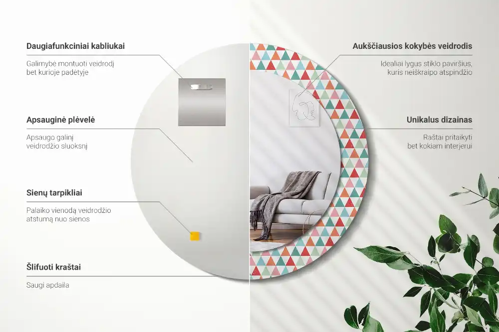 Espejo redondo con decoración Patrón geométrico