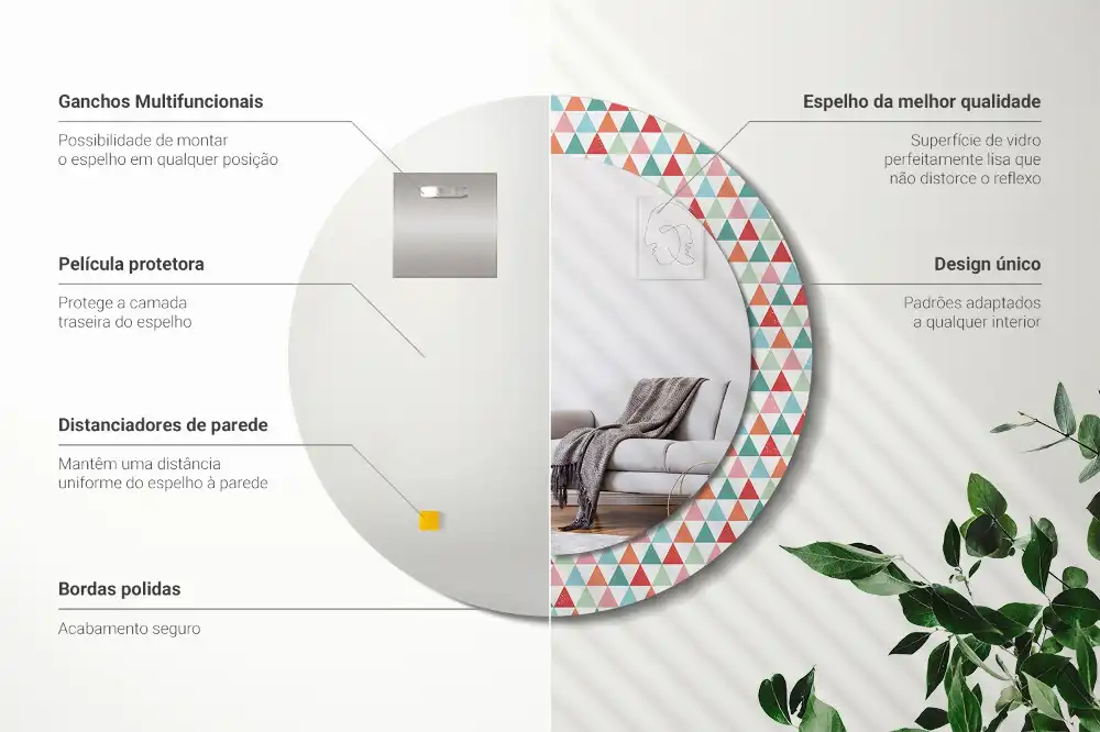 Espejo redondo con decoración Patrón geométrico