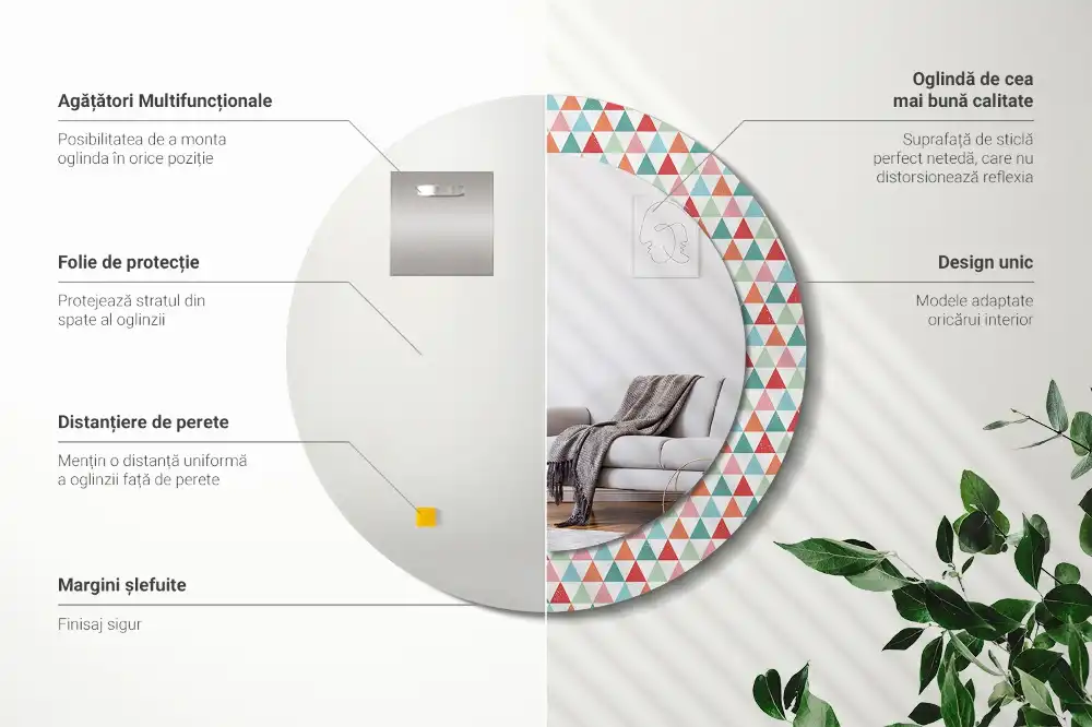 Espejo redondo con decoración Patrón geométrico