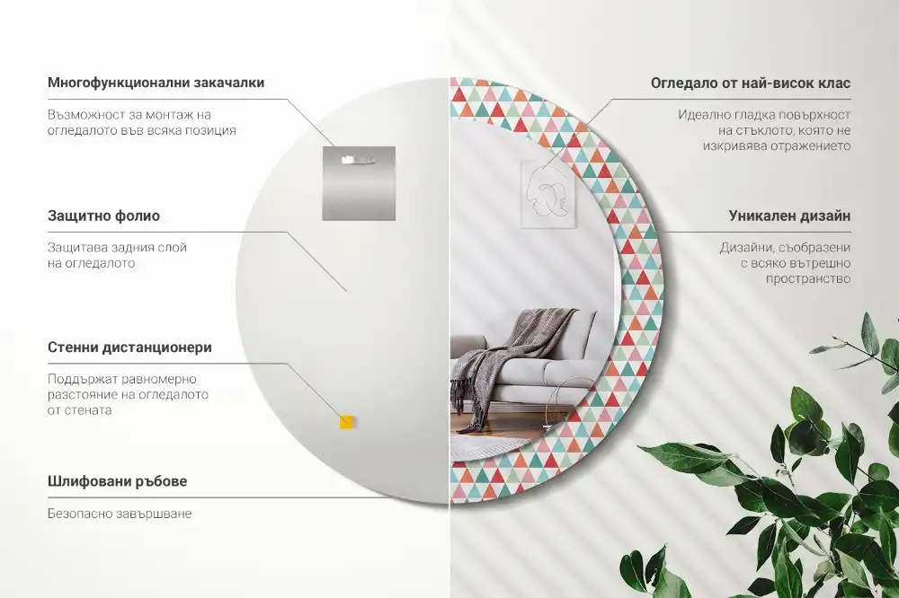 Espejo redondo con decoración Patrón geométrico