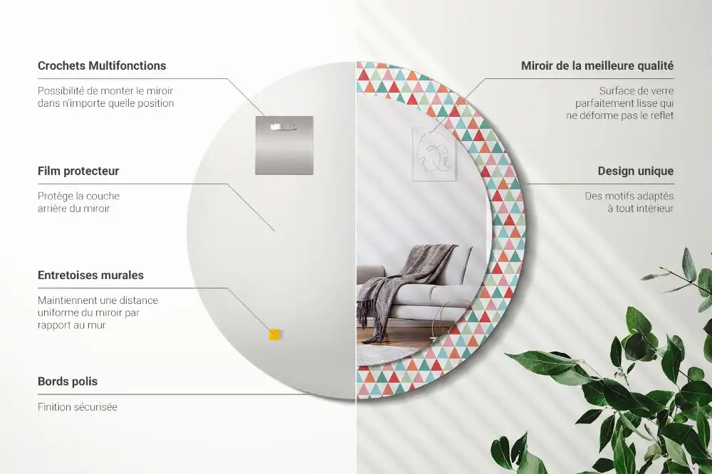 Espejo redondo con decoración Patrón geométrico