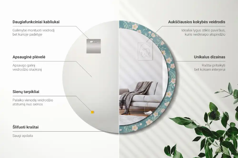 Espejo redondo estampado Patrón floral