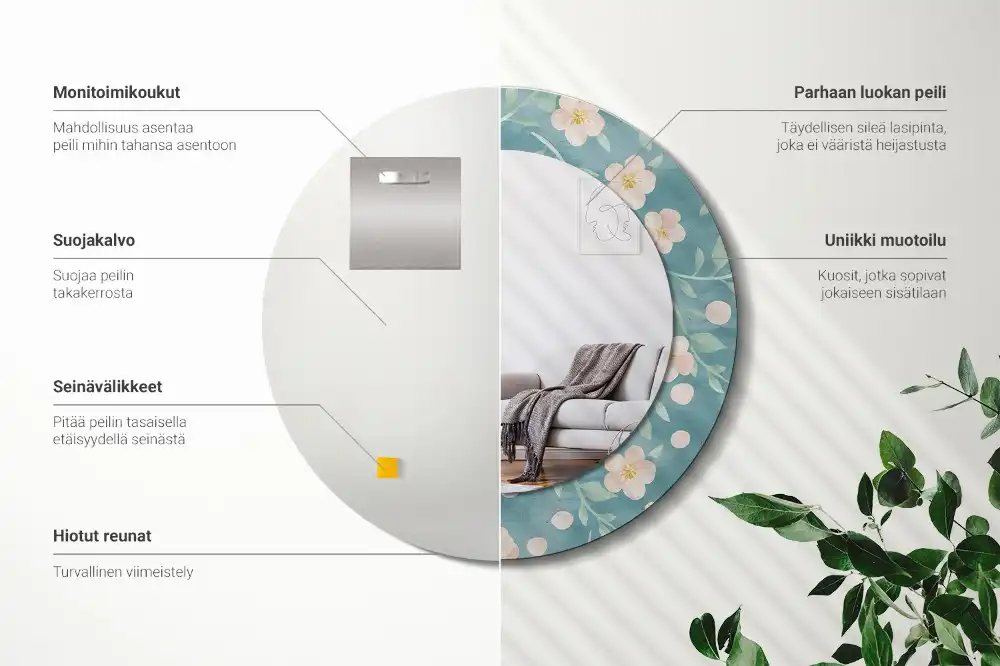 Espejo redondo estampado Patrón floral