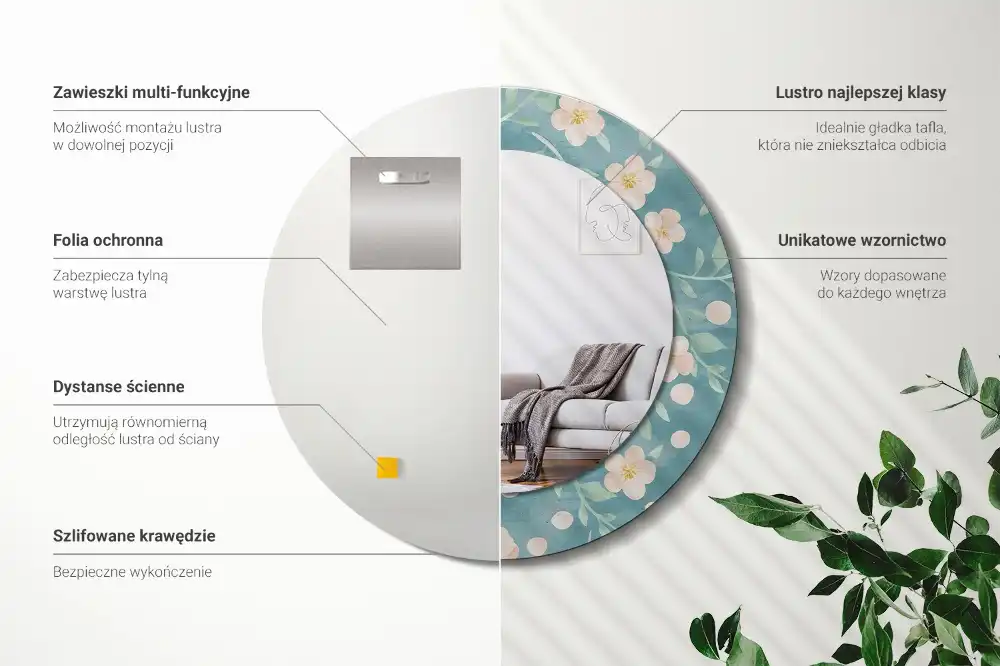 Espejo redondo estampado Patrón floral