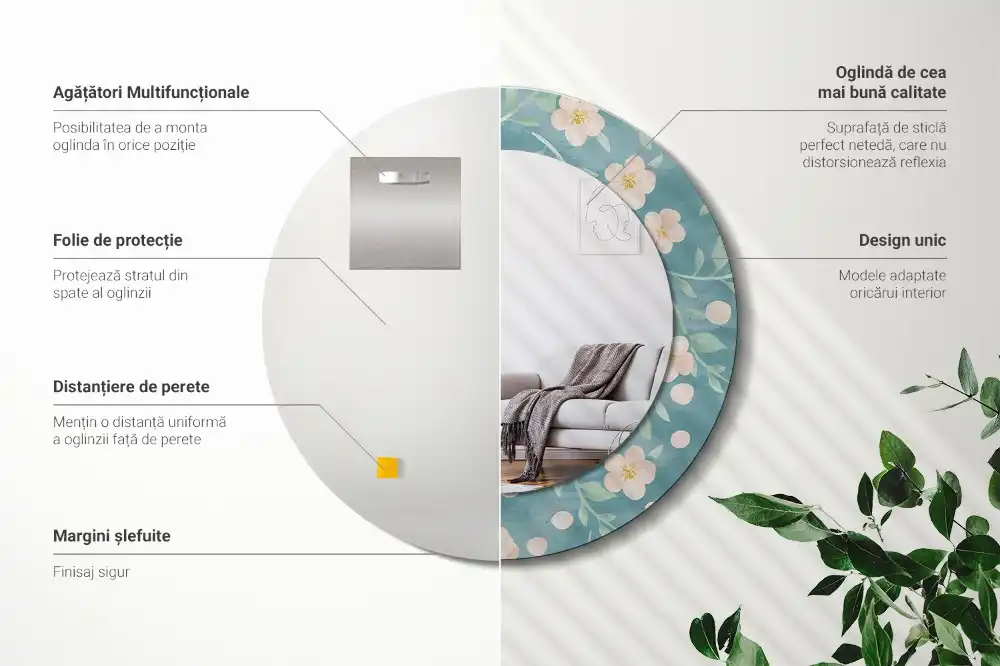 Espejo redondo estampado Patrón floral