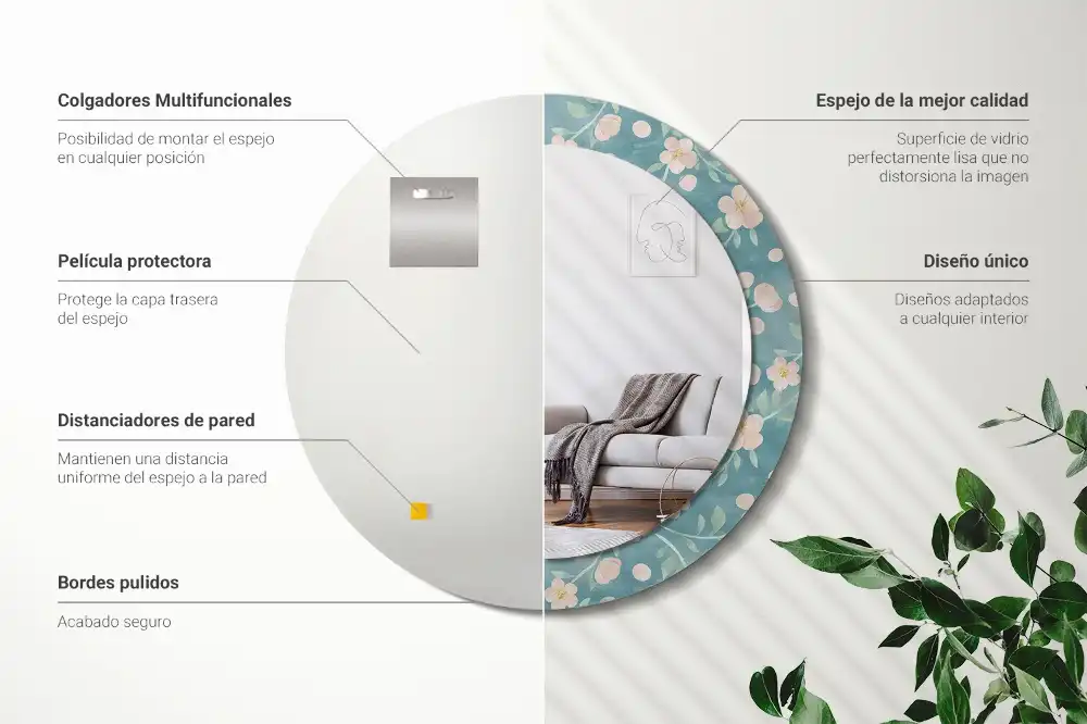 Espejo redondo estampado Patrón floral